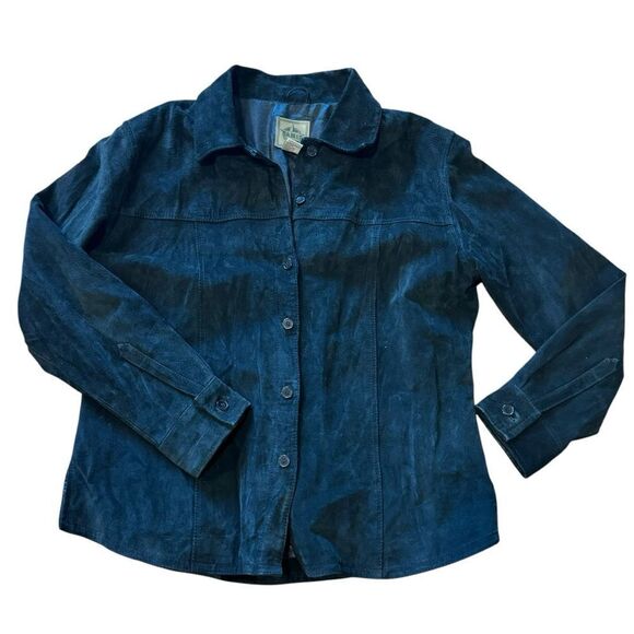 Ami Vintage Black Suede Leather Button Down Collar Shacket Jacket Size L - Picture 1 of 10